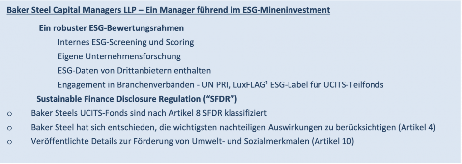 Baker Steel Capital Managers LLP – Ein Manager führend im ESG-Mineninvestment