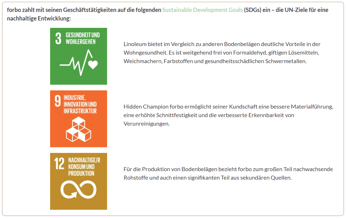 SDGs, auf die forbo mit seinen Geschäftsaktivitäten einzahlt.