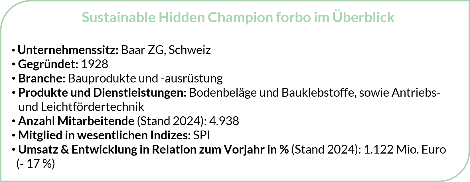 forbo im Überblick: Eckdaten zu Unternehmenssitz, Branche, Produkten / Dienstleistungen, Umsatz etc.