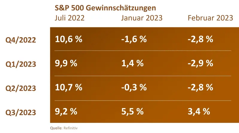 S&P 500 Gewinnschätzungen